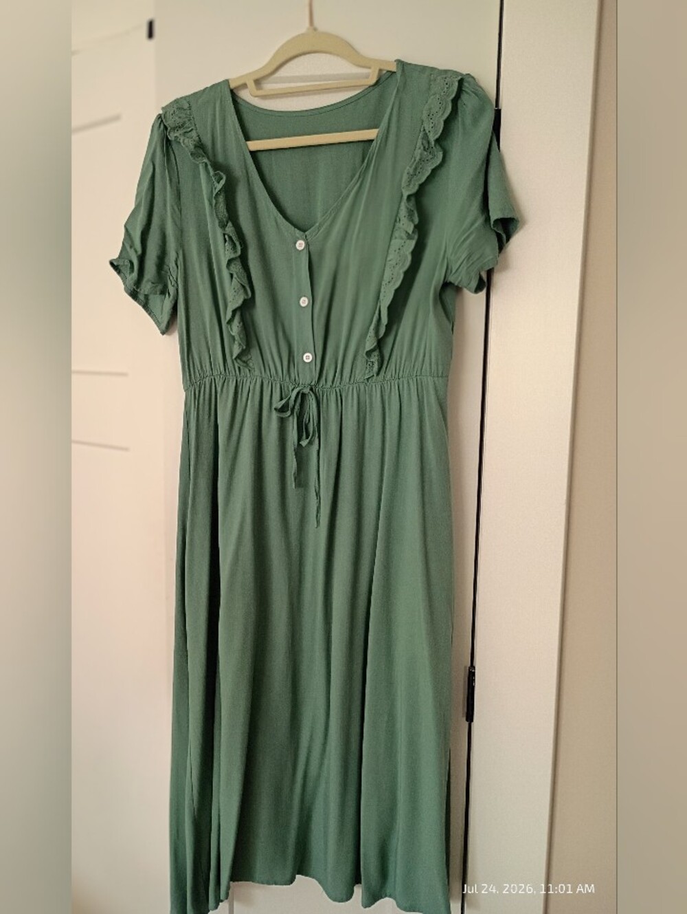 SHEIN Sage Green Ruffle-Trim Midi Dress